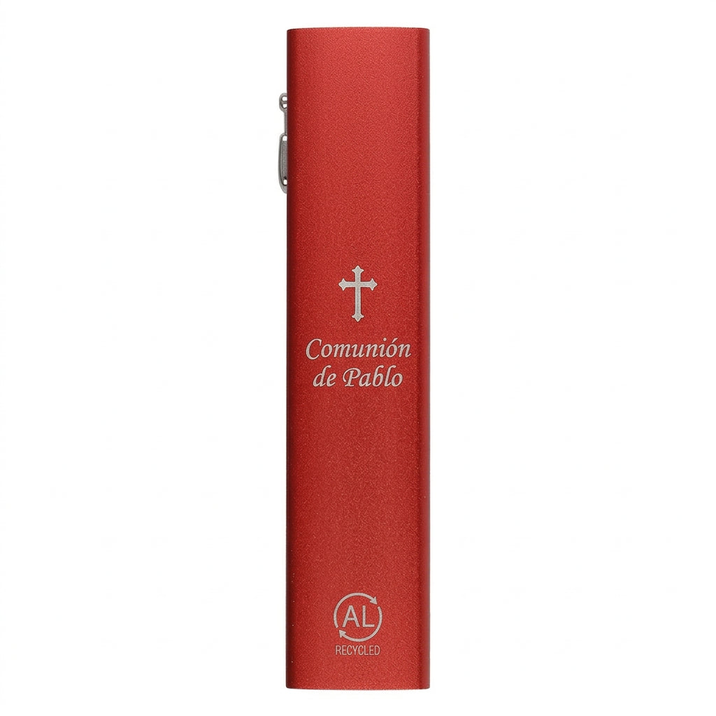 Batería de viaje personalizada con grabado láser para comunión