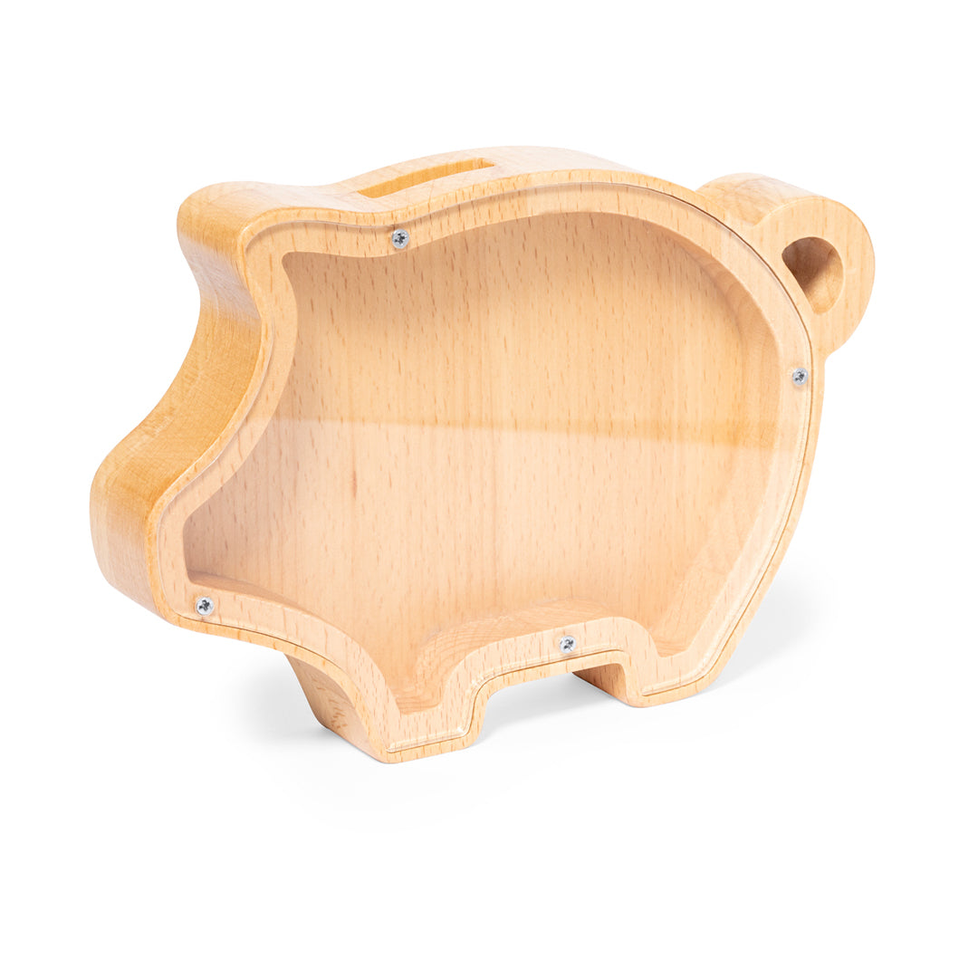 Hucha de madera personalizada - vista lateral