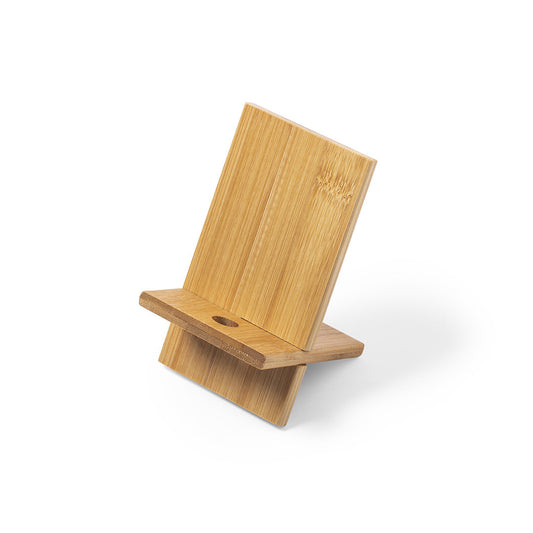 Soporte bambú carga inalámbrica detalle
