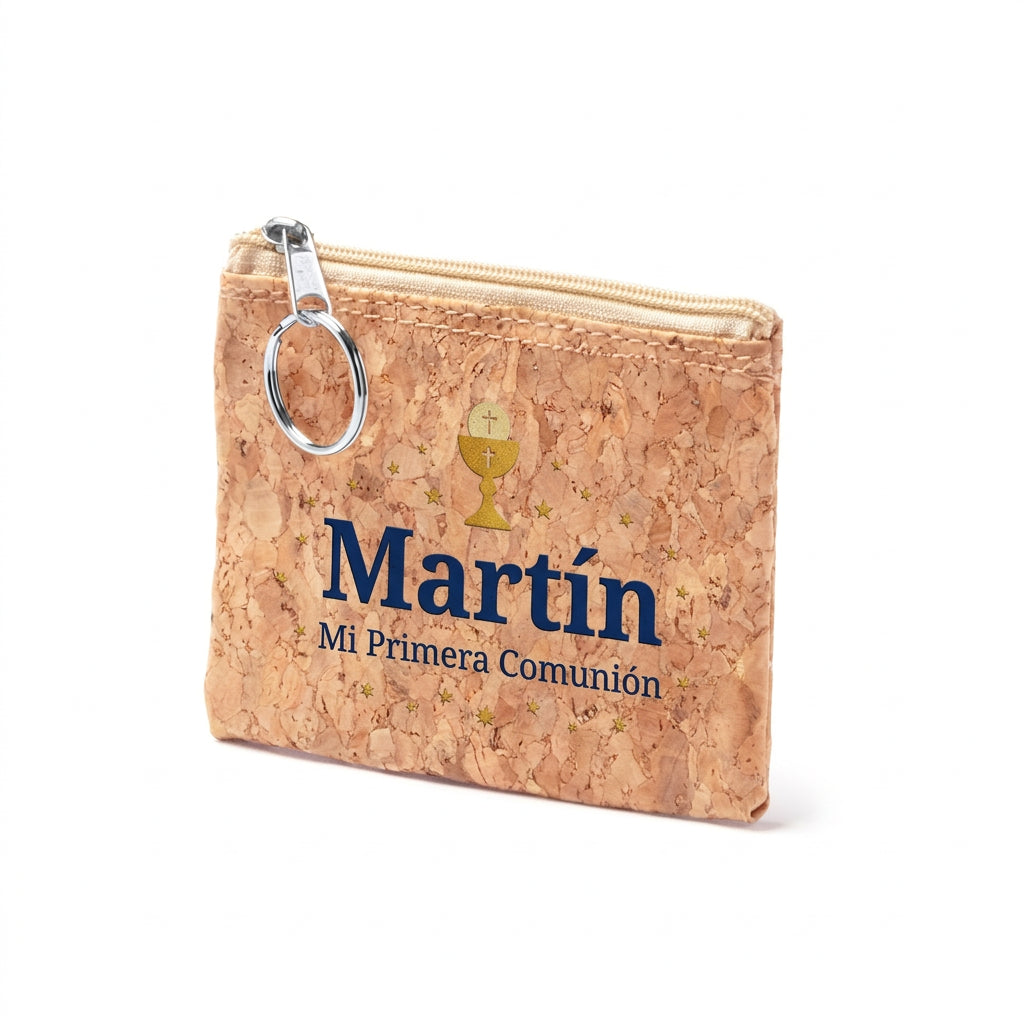 Monedero de corcho personalizado para comunión de Martín con impresión DTF