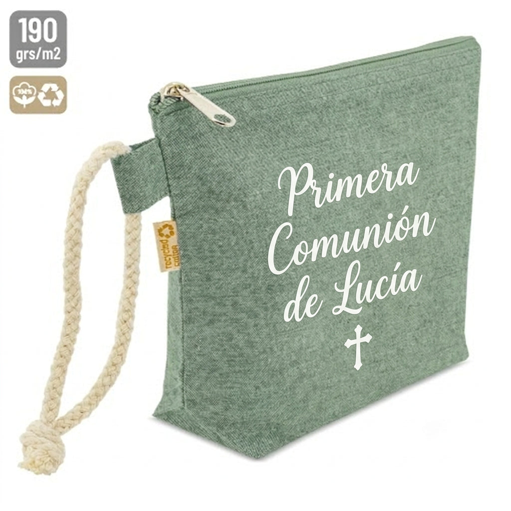 Neceser de algodón reciclado personalizado para comunión con grabado DTF