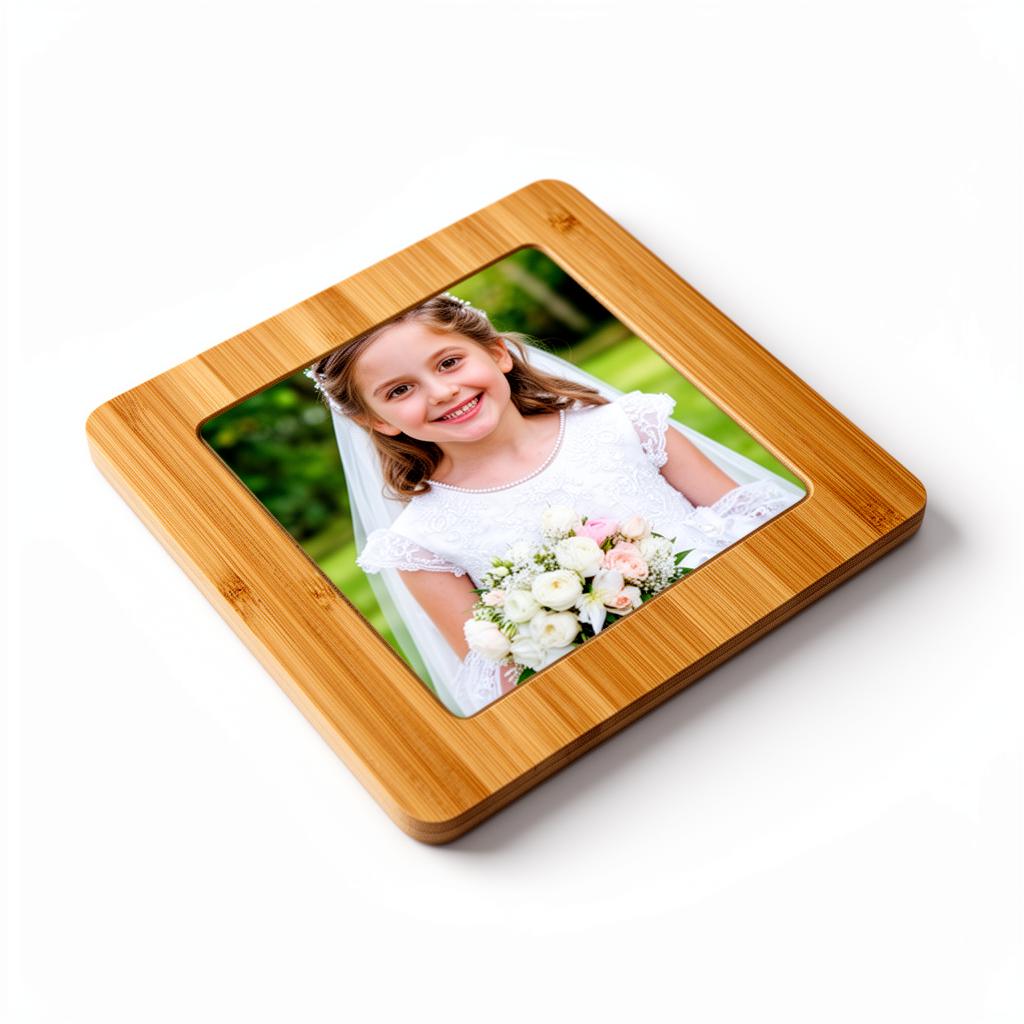 Posavasos abridor de bambú con impresión completa UV de foto de comunión