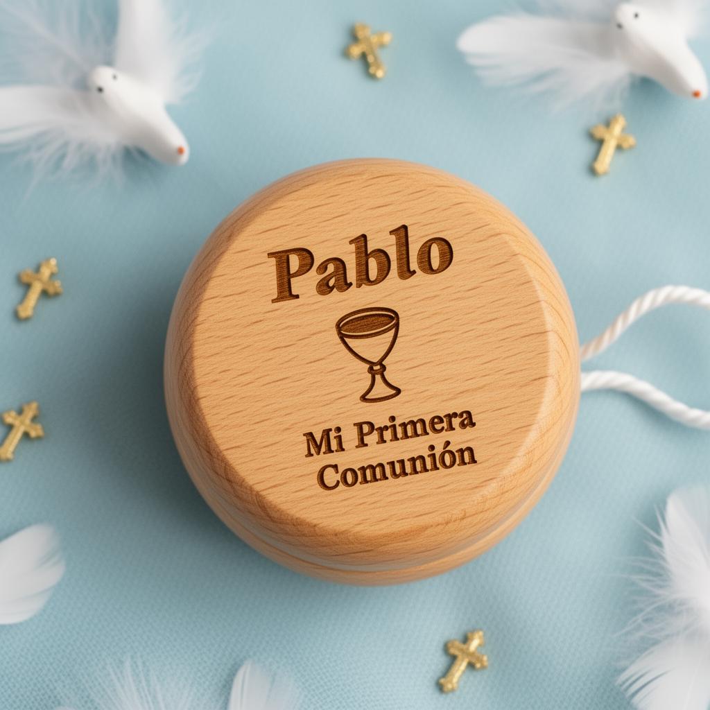 Yoyó de madera personalizado para comunión con grabado láser